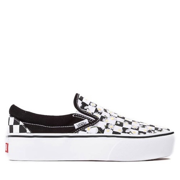 Vans Black and White Daisy Checkered Platform Slip-Ons - Picture 3 of 4